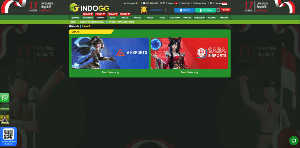 E-Sports IndoGG – Taruhan Turnamen Game Online Terpercaya & Peluang Menang Tinggi